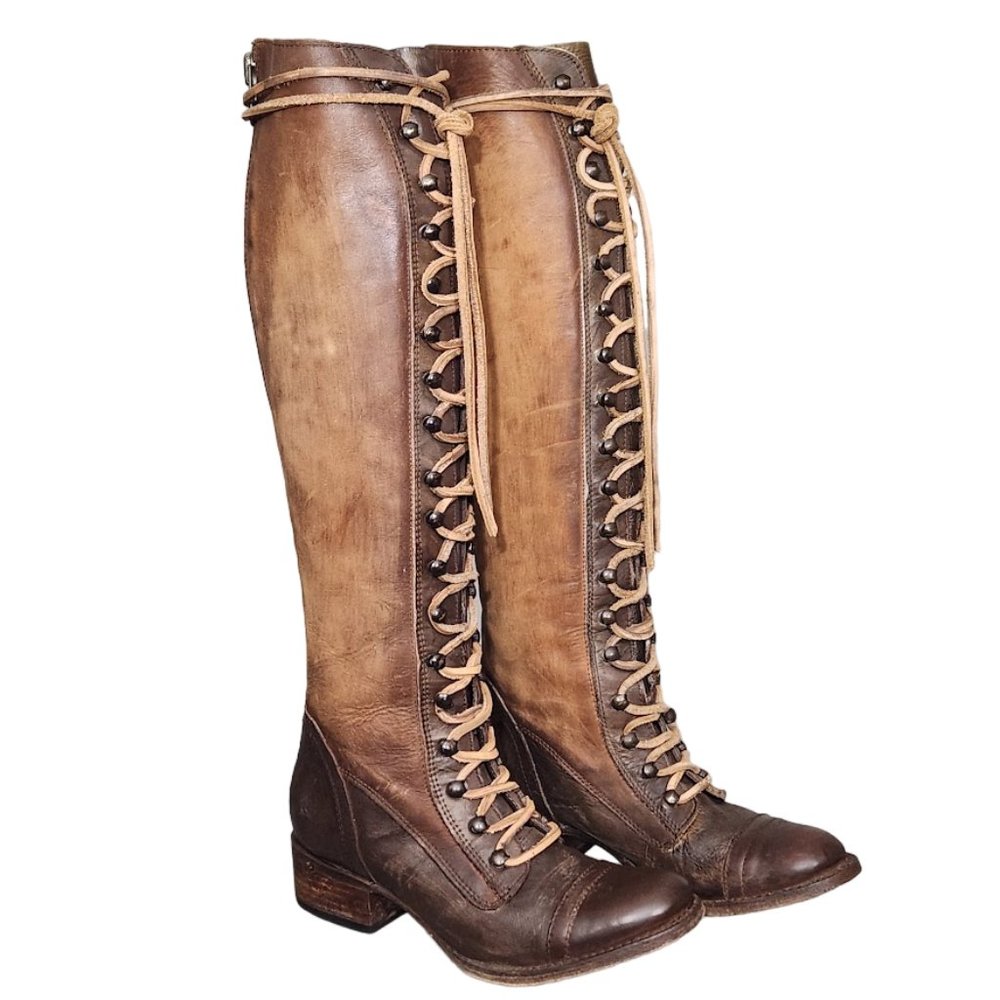 RARE FREEBIRD BY STEVEN ARLO BROWN TAN MULTI LACE UP TALL COMBAT BOOTS - Picture 2 of 9